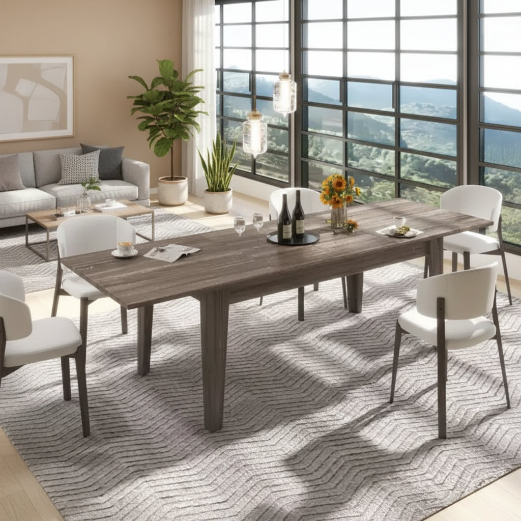 Zevemomo Expandable Dining Table, for 6-12,70.87-106.5 Modern Rectangular Long Kitchen Table with Metal Track for Kitchen, Living Room,Office-Brown