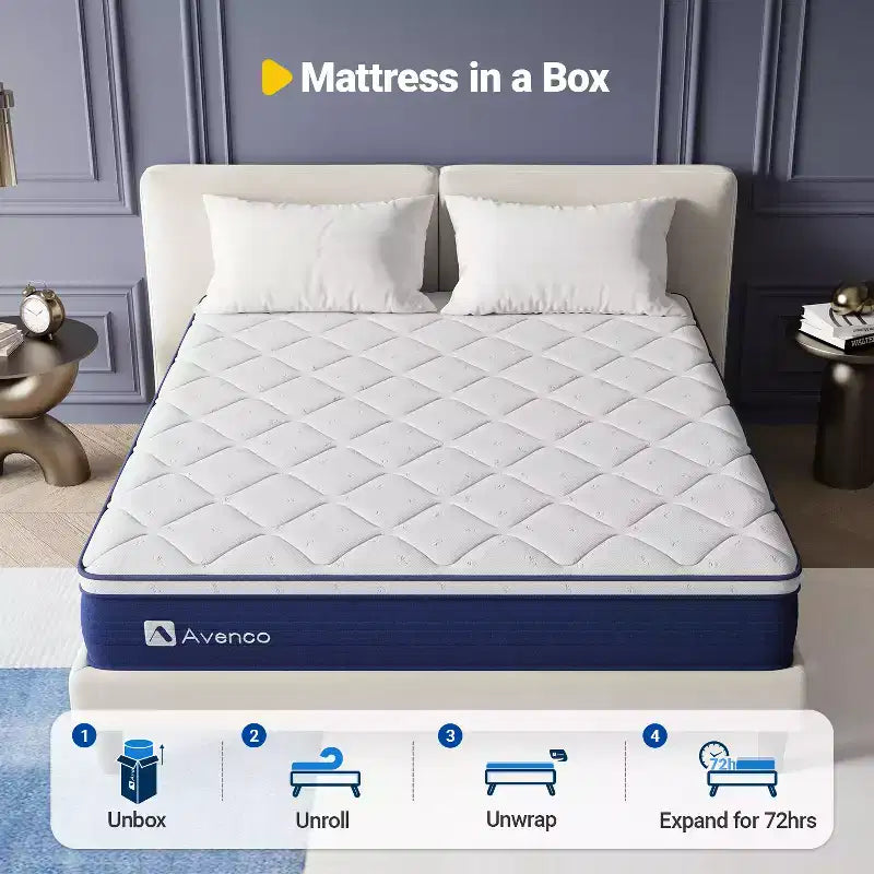 Matelas simple blanc, semi-ferme, 25 cm, 1 personne, mousse à mémoire de forme hybride et ressorts ensachés
