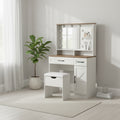 Bellemave Makeup Vanity Desk with Mirror and Lights,Dressing Table with Adjustable Shelves,2 Drawers and Side Cabinet for Bedroom, White