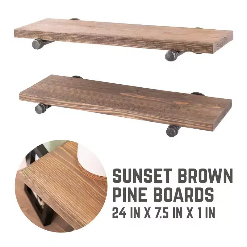 Étagères murales « Sunset Brown » de 24 po avec supports droits – Paquet de 2