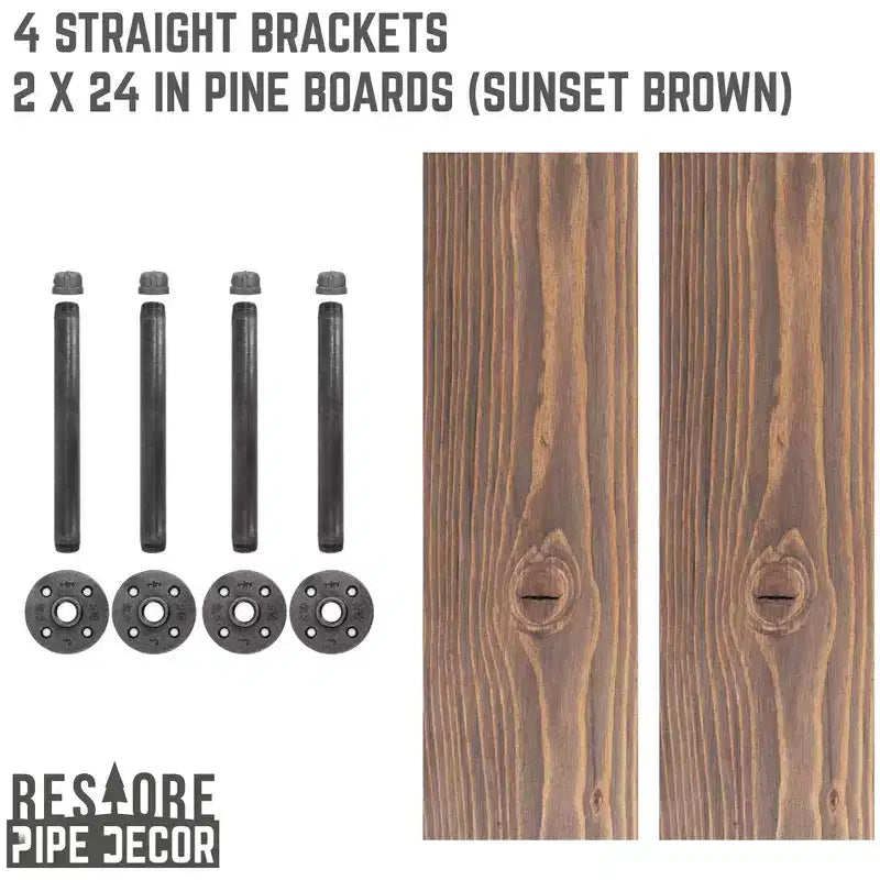 Étagères murales « Sunset Brown » de 24 po avec supports droits – Paquet de 2