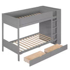 Lit superposé en bois gris/blanc avec 2 tiroirs et armoire – Simple/double, 2 couchages