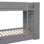 Lit superposé en bois gris/blanc avec 2 tiroirs et armoire – Simple/double, 2 couchages