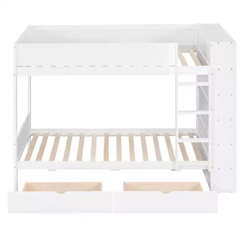 Lit superposé en bois gris/blanc avec 2 tiroirs et armoire – Simple/double, 2 couchages