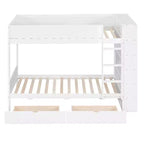 Lit superposé en bois gris/blanc avec 2 tiroirs et armoire – Simple/double, 2 couchages