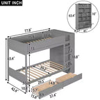 Lit superposé en bois gris/blanc avec 2 tiroirs et armoire – Simple/double, 2 couchages