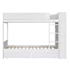 Lit superposé en bois gris/blanc avec 2 tiroirs et armoire – Simple/double, 2 couchages