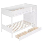 Lit superposé en bois gris/blanc avec 2 tiroirs et armoire – Simple/double, 2 couchages