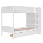 Lit superposé en bois gris/blanc avec 2 tiroirs et armoire – Simple/double, 2 couchages