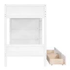Lit superposé en bois gris/blanc avec 2 tiroirs et armoire – Simple/double, 2 couchages