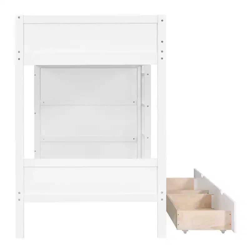 Lit superposé en bois gris/blanc avec 2 tiroirs et armoire – Simple/double, 2 couchages