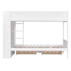 Lit superposé en bois gris/blanc avec 2 tiroirs et armoire – Simple/double, 2 couchages