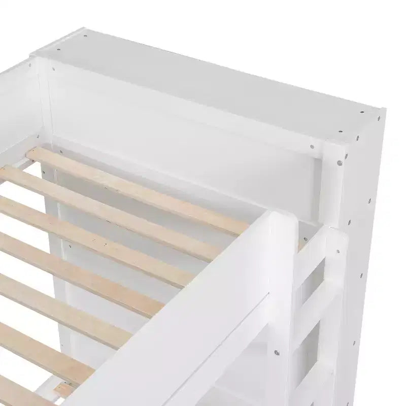 Lit superposé en bois gris/blanc avec 2 tiroirs et armoire – Simple/double, 2 couchages