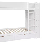 Lit superposé en bois gris/blanc avec 2 tiroirs et armoire – Simple/double, 2 couchages