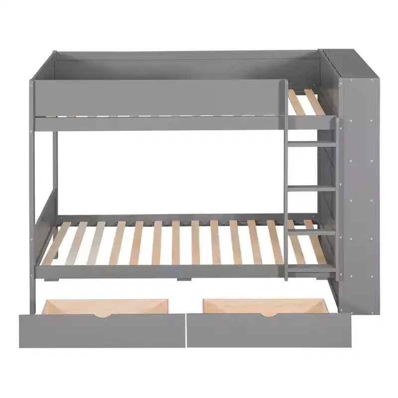 Lit superposé en bois gris/blanc avec 2 tiroirs et armoire – Simple/double, 2 couchages