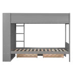 Lit superposé en bois gris/blanc avec 2 tiroirs et armoire – Simple/double, 2 couchages