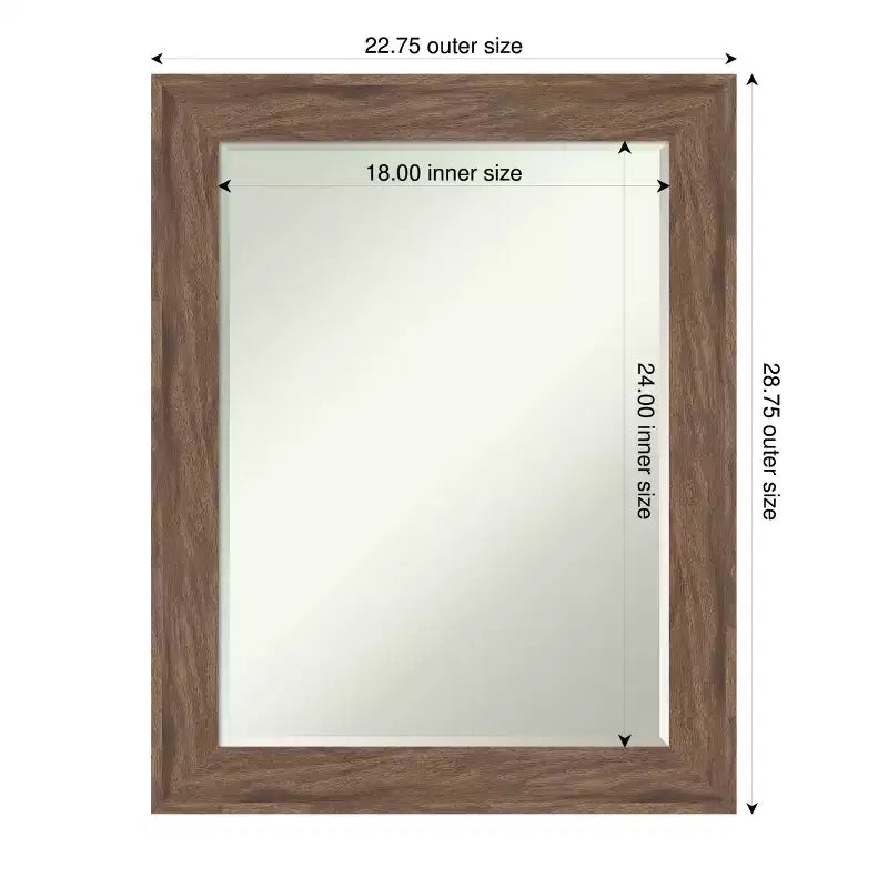 Miroir mural rectangulaire marron moyen, simple, 28,75 x 22,75 po