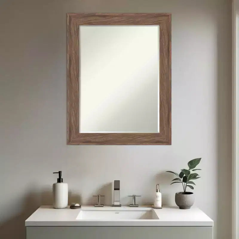Miroir mural rectangulaire marron moyen, simple, 28,75 x 22,75 po