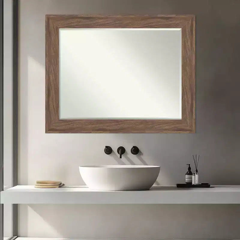 Miroir mural rectangulaire marron moyen, simple, 28,75 x 22,75 po