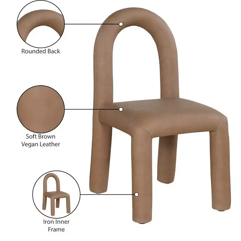 Chaise de salle à manger en cuir végétalien, sans accoudoirs, dossier bas, lot de 2
