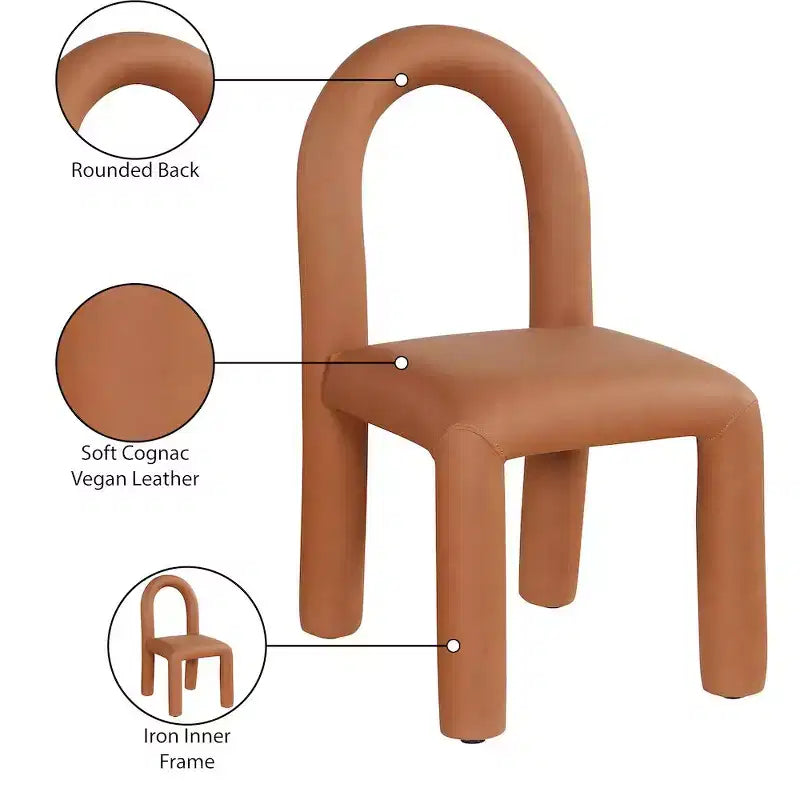 Chaise de salle à manger en cuir végétalien, sans accoudoirs, dossier bas, lot de 2