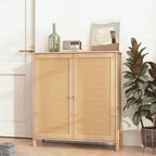 Buffet en bois naturel Mid-Century | Portes en rotin et étagères réglables | Assemblage par 1 personne