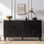 Buffet bahut cannelé noir à 4 portes, 150 cm – Assemblage par 1 personne