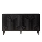 Buffet bahut cannelé noir à 4 portes, 150 cm – Assemblage par 1 personne