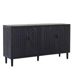 Buffet bahut cannelé noir à 4 portes, 150 cm – Assemblage par 1 personne
