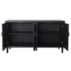 Buffet bahut cannelé noir à 4 portes, 150 cm – Assemblage par 1 personne