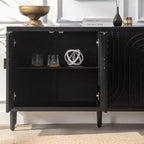 Buffet bahut cannelé noir à 4 portes, 150 cm – Assemblage par 1 personne