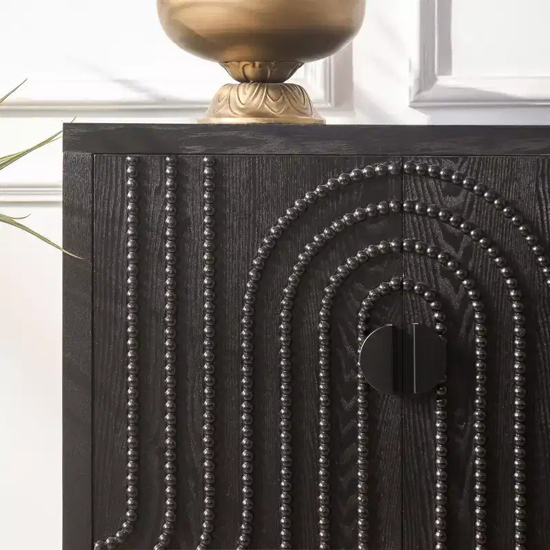 Buffet bahut cannelé noir à 4 portes, 150 cm – Assemblage par 1 personne