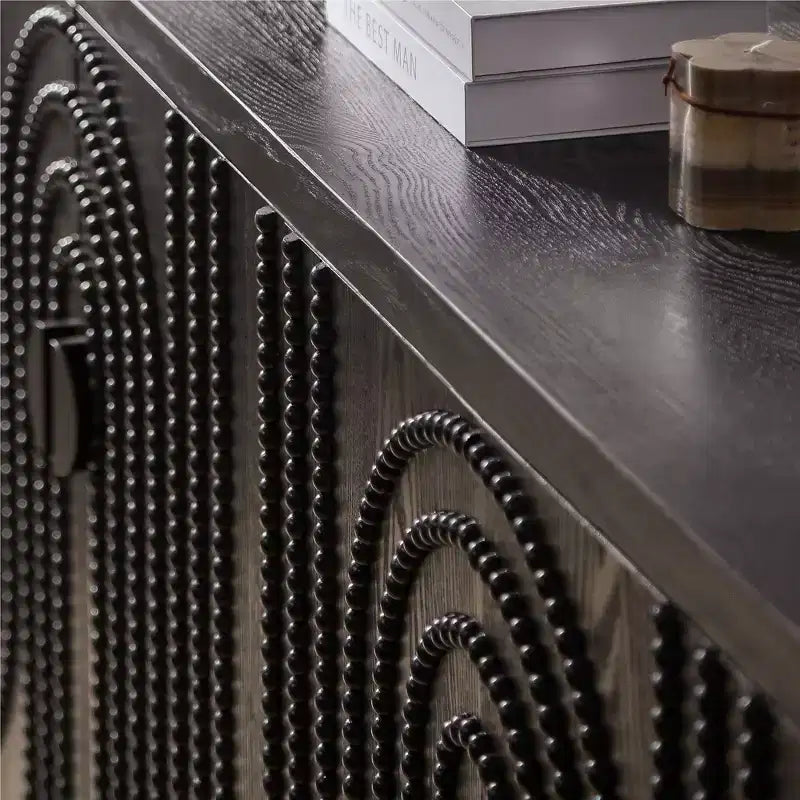 Buffet bahut cannelé noir à 4 portes, 150 cm – Assemblage par 1 personne