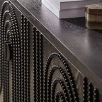 Buffet bahut cannelé noir à 4 portes, 150 cm – Assemblage par 1 personne