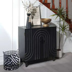 Buffet bahut cannelé noir à 4 portes, 150 cm – Assemblage par 1 personne