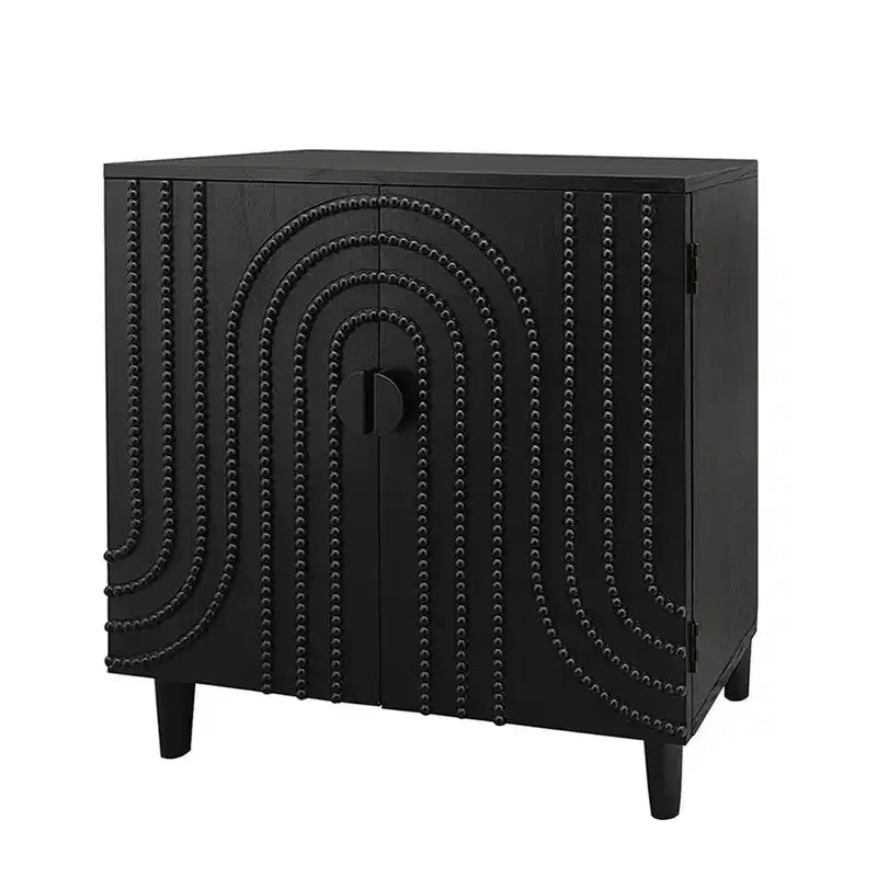 Buffet bahut cannelé noir à 4 portes, 150 cm – Assemblage par 1 personne