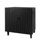 Buffet bahut cannelé noir à 4 portes, 150 cm – Assemblage par 1 personne