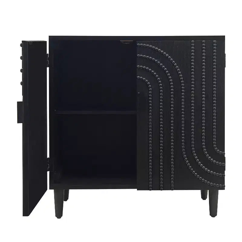 Buffet bahut cannelé noir à 4 portes, 150 cm – Assemblage par 1 personne