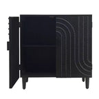 Buffet bahut cannelé noir à 4 portes, 150 cm – Assemblage par 1 personne