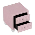 Table de chevet 2 tiroirs capitonnée crème/blush avec façade capitonnée en losanges et poignées en cristal