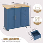 Meuble îlot de cuisine roulant noir/bleu/brun/gris/blanc avec 3 tiroirs et 2 portes, pour un utilisateur