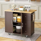 Meuble îlot de cuisine roulant noir/bleu/brun/gris/blanc avec 3 tiroirs et 2 portes, pour un utilisateur