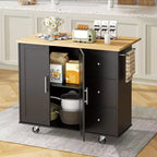 Meuble îlot de cuisine roulant noir/bleu/brun/gris/blanc avec 3 tiroirs et 2 portes, pour un utilisateur