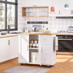Meuble îlot de cuisine roulant noir/bleu/brun/gris/blanc avec 3 tiroirs et 2 portes, pour un utilisateur