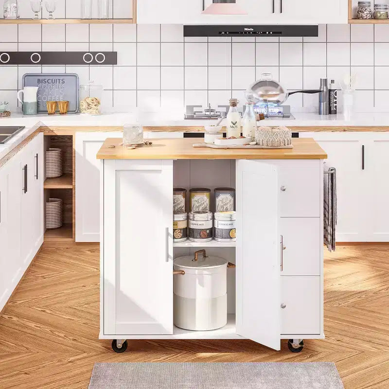 Meuble îlot de cuisine roulant noir/bleu/brun/gris/blanc avec 3 tiroirs et 2 portes, pour un utilisateur