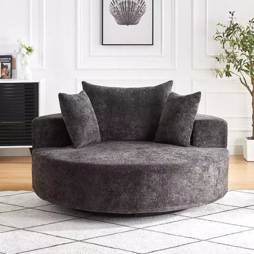 55 inch Black Chenille Foam Single Swivel Chair for Living Room Bedroom Lounge and Projection Room