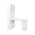 Bureau d'angle en L 2-en-1 Noir/Blanc avec meuble vitré, tiroirs et étagère – 1 personne
