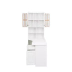 Bureau d'angle en L 2-en-1 Noir/Blanc avec meuble vitré, tiroirs et étagère – 1 personne