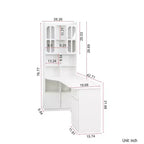 Bureau d'angle en L 2-en-1 Noir/Blanc avec meuble vitré, tiroirs et étagère – 1 personne