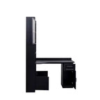 Bureau d'angle en L 2-en-1 Noir/Blanc avec meuble vitré, tiroirs et étagère – 1 personne